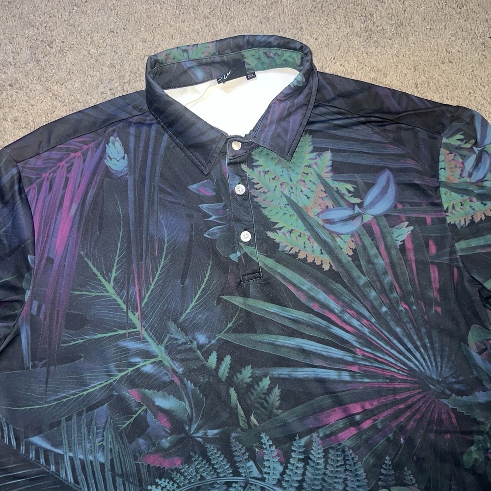 Sunday Swagger Shirt Mens 2XL Black Gray Floral Polo Performance Stretch Golfer